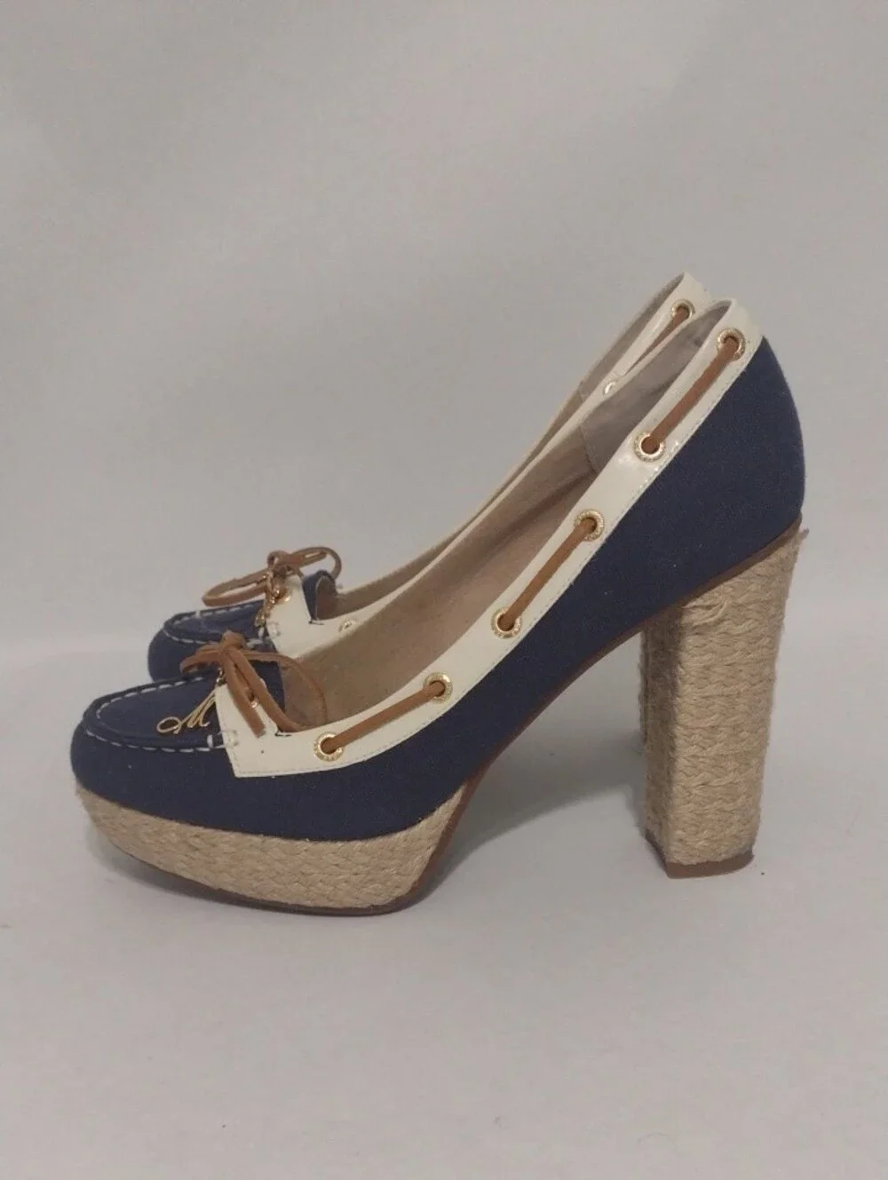 Milly For Sperry Top-Sider Navy High Heeled Espadrille Wedge Shoes (J1229)